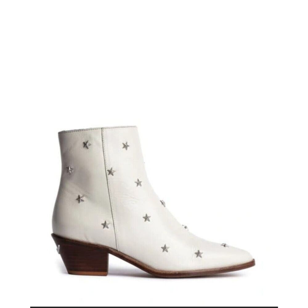 Zadig & Voltaire Tyler Vintage Stars Flash Ankle Boots White Leather Sz 36, New!